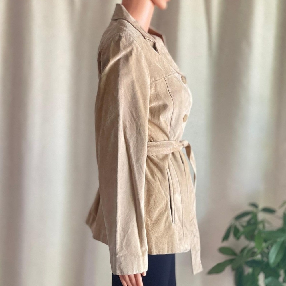 Y2K Wilsons Leather‎ Tan Suede Belted Jacket Button Front Coat Boho Womens M - Picture 3 of 11